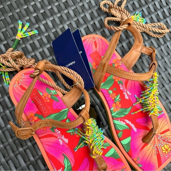Farm Rio | NWT Size 7 Floral Pierre Beaded Flat Sandals - Picture 8 of 16